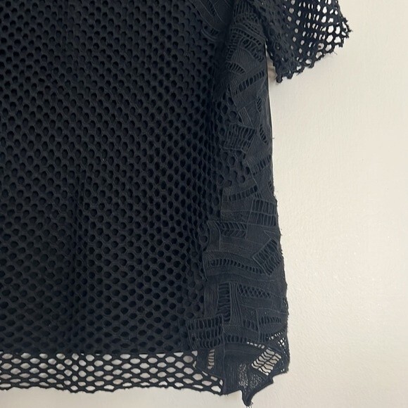 Trouve Mesh Embroidered Black T-Shirt Top Size: XS - Picture 3 of 11
